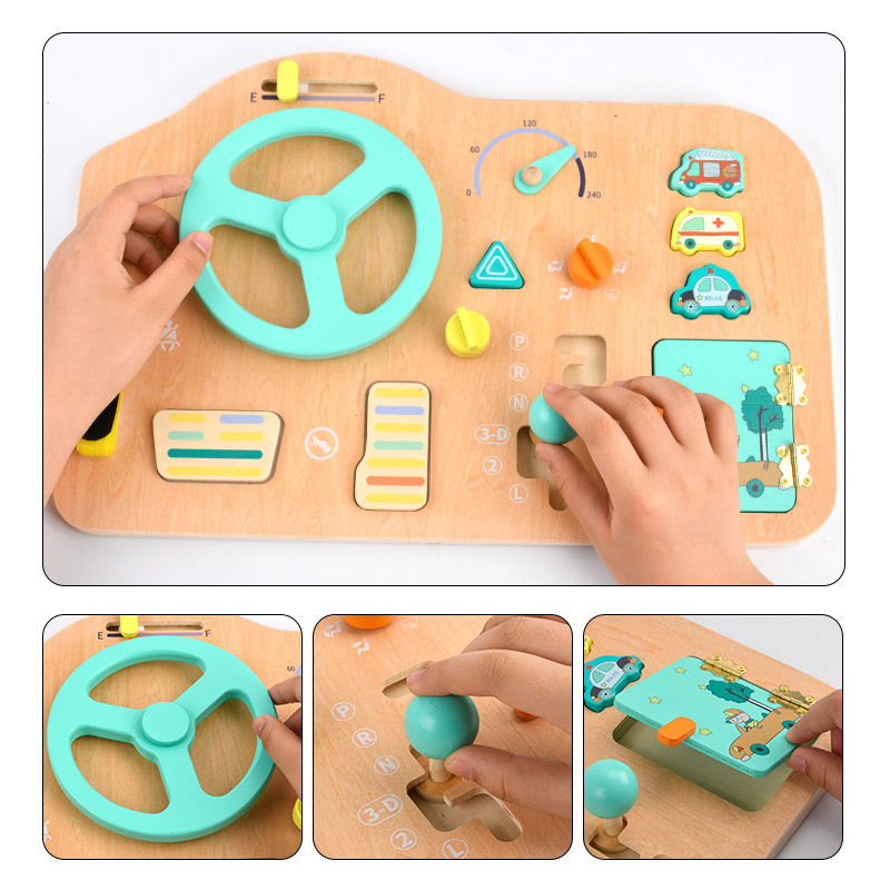 Wooden Children<i></i>'s Car Steering Wheel Busy Board Mo<i></i>ntessori Educatio<i></i>nal Toy - Yunhe Changhui Toy